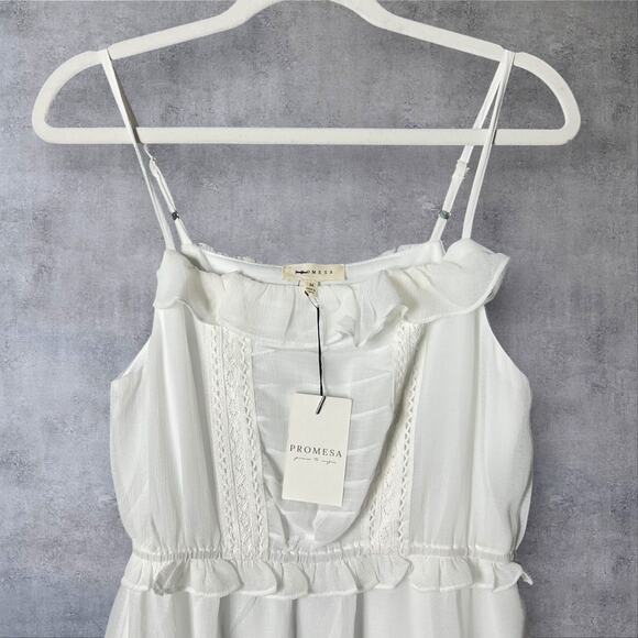 New Promesa Chiffon‎ Maxi White Ruffle Bodice Adjustable Straps Dress Medium - Picture 4 of 13